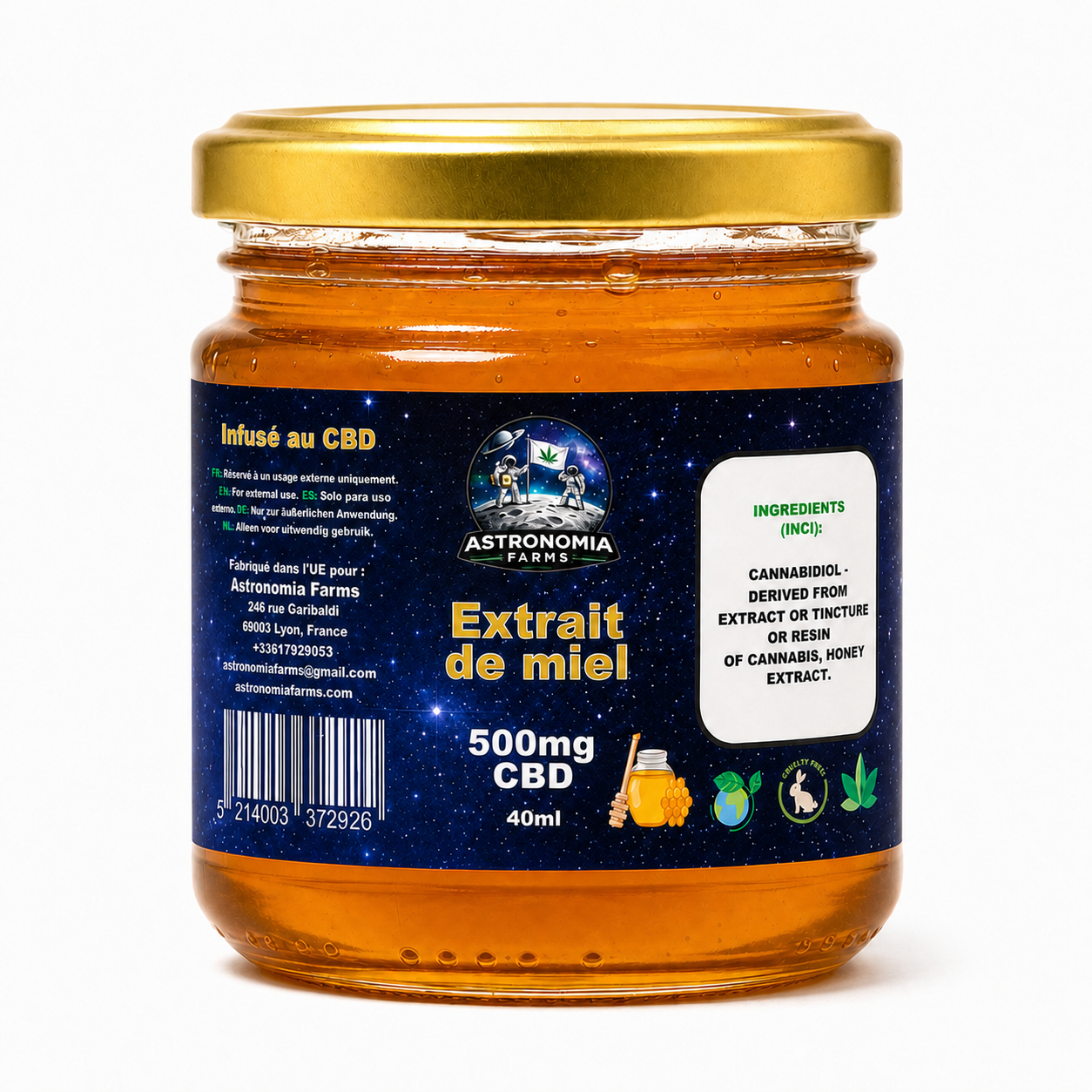 Miel CBD 500mg – Soin Visage Quotidien Premium – 40ml