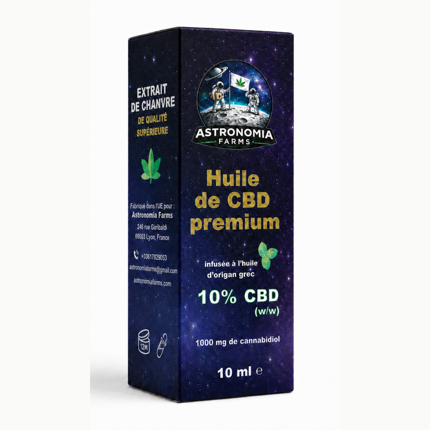 Huile de cannabis Astronomia Farms Full Spectrum - 10 % de CBD avec Piperine, série Gaia, 10 ml