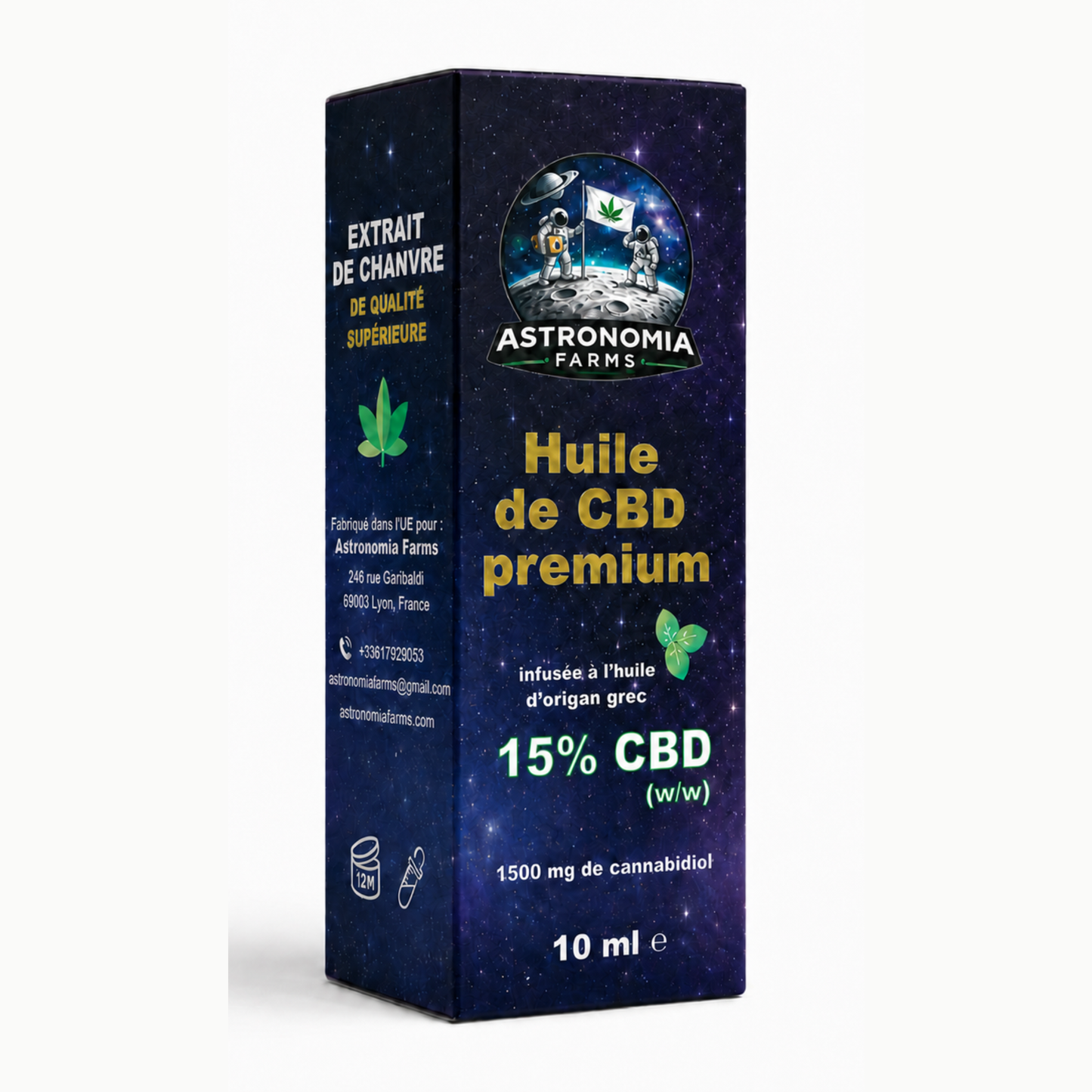 Huile de cannabis Astronomia Farms Full Spectrum - 15 % de CBD avec pipérine, série Gaia, 10 ml