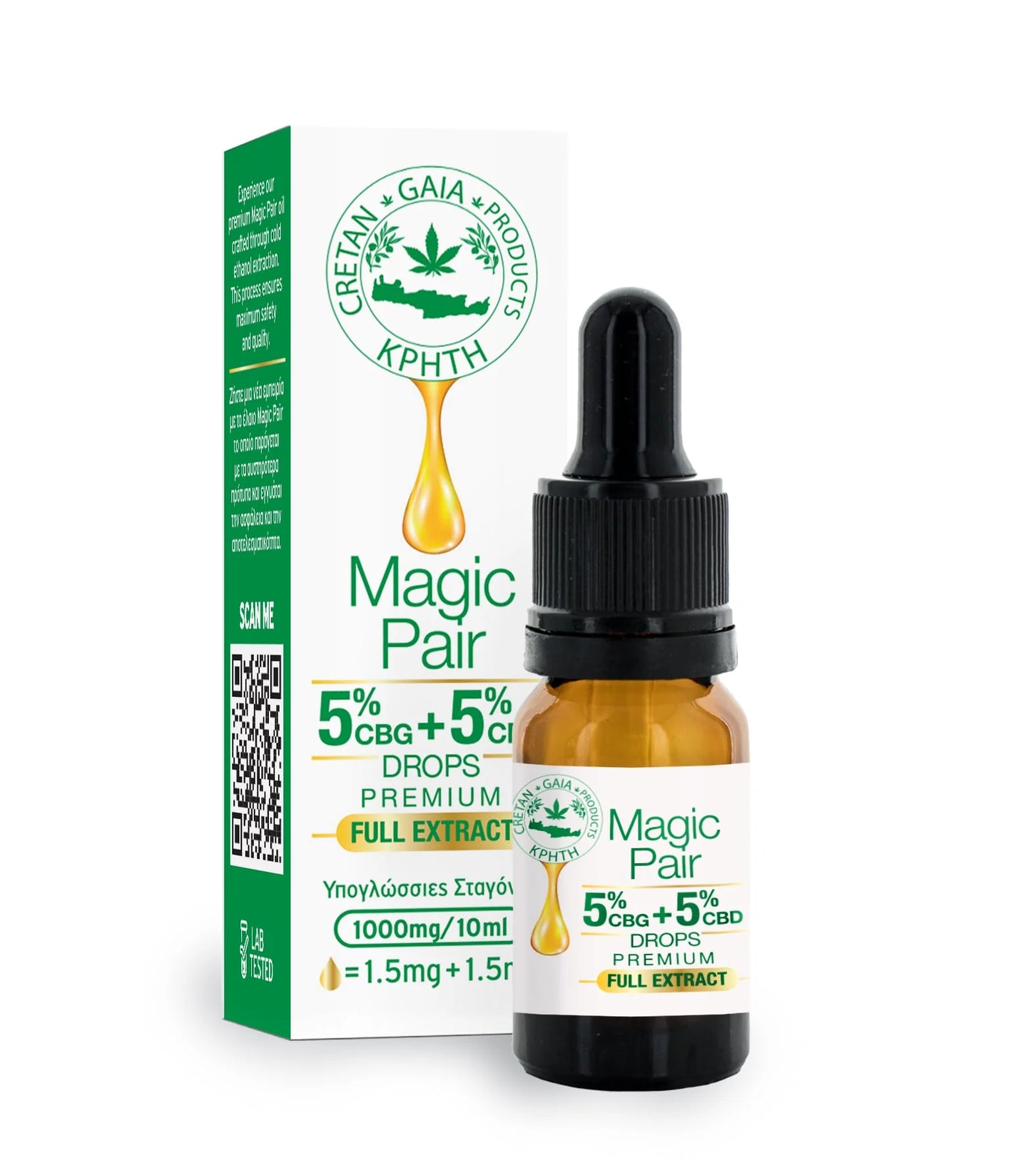 Huile de cannabis Cretan Gaia Full Extract Magic Pair - 5 % de CBD et 5 % de CBG, 10 ml