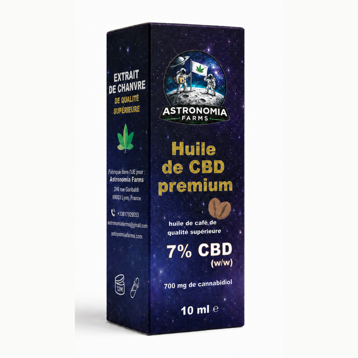 Huile de cannabis Astronomia Farms Premium - 7 % de CBD avec de la périne et de l'huile de café, série Dryas, 10 ml