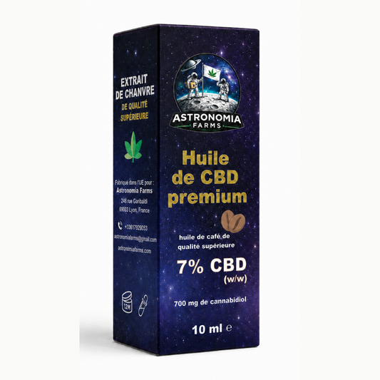 Huile de cannabis Astronomia Farms Premium - 7 % de CBD avec de la périne et de l'huile de café, série Dryas, 10 ml