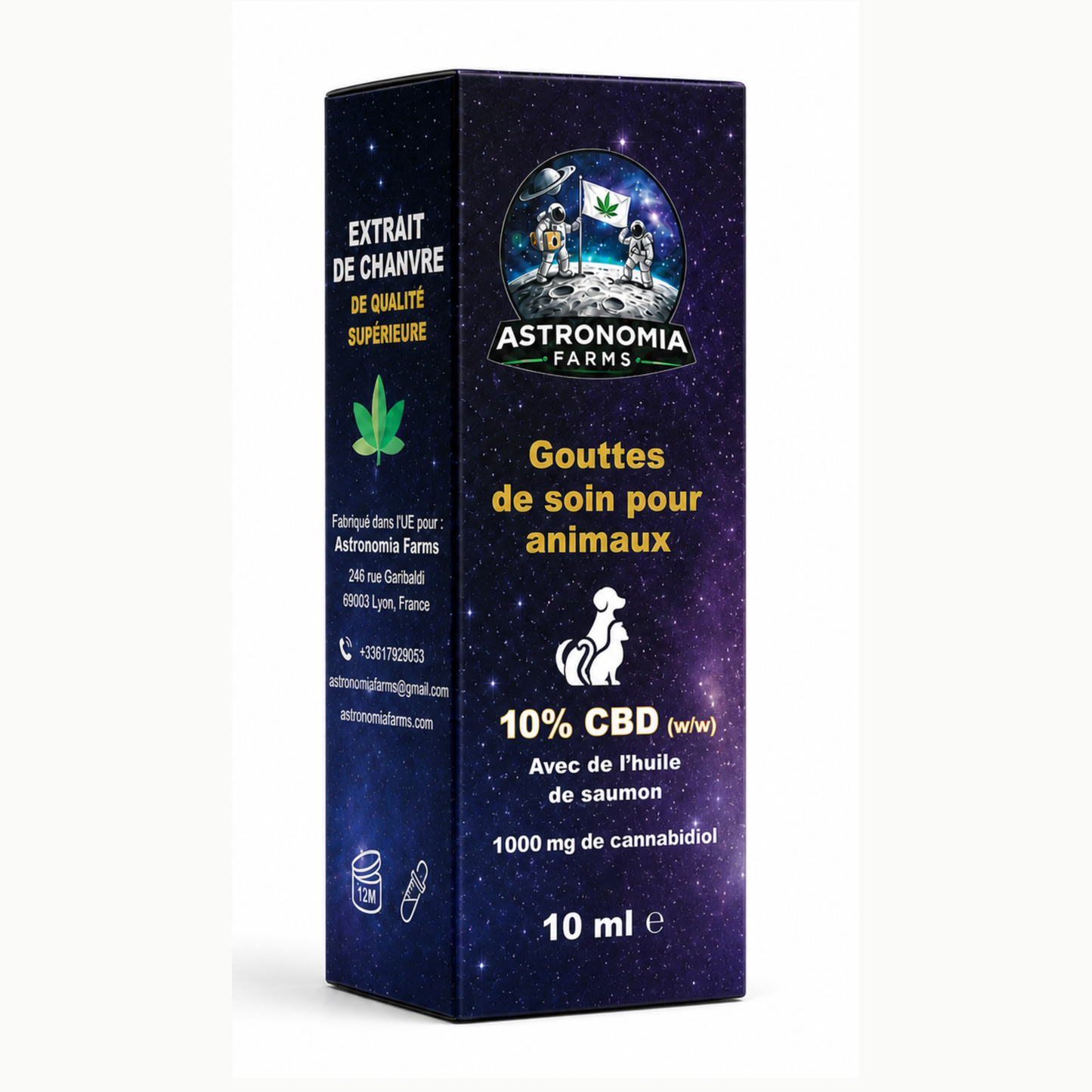 Huile de cannabis de qualité supérieure Astronomia Farms pour animaux de compagnie - 90 % d'huile de saumon et 10 % de CBD, série Petty, 10 ml