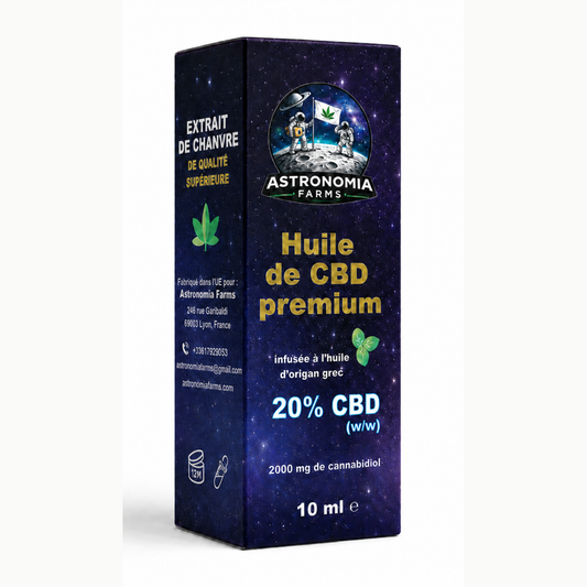 Huile de cannabis Astronomia Farms Full Spectrum - 20 % de CBD avec pipérine, série Ydor, 10 ml