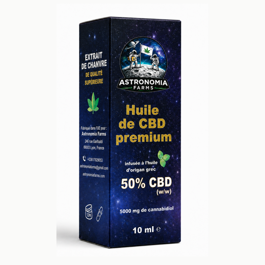 Huile de cannabis Astronomia Farms Full Spectrum - 50 % de CBD avec pipérine, série Pyr, 10 ml