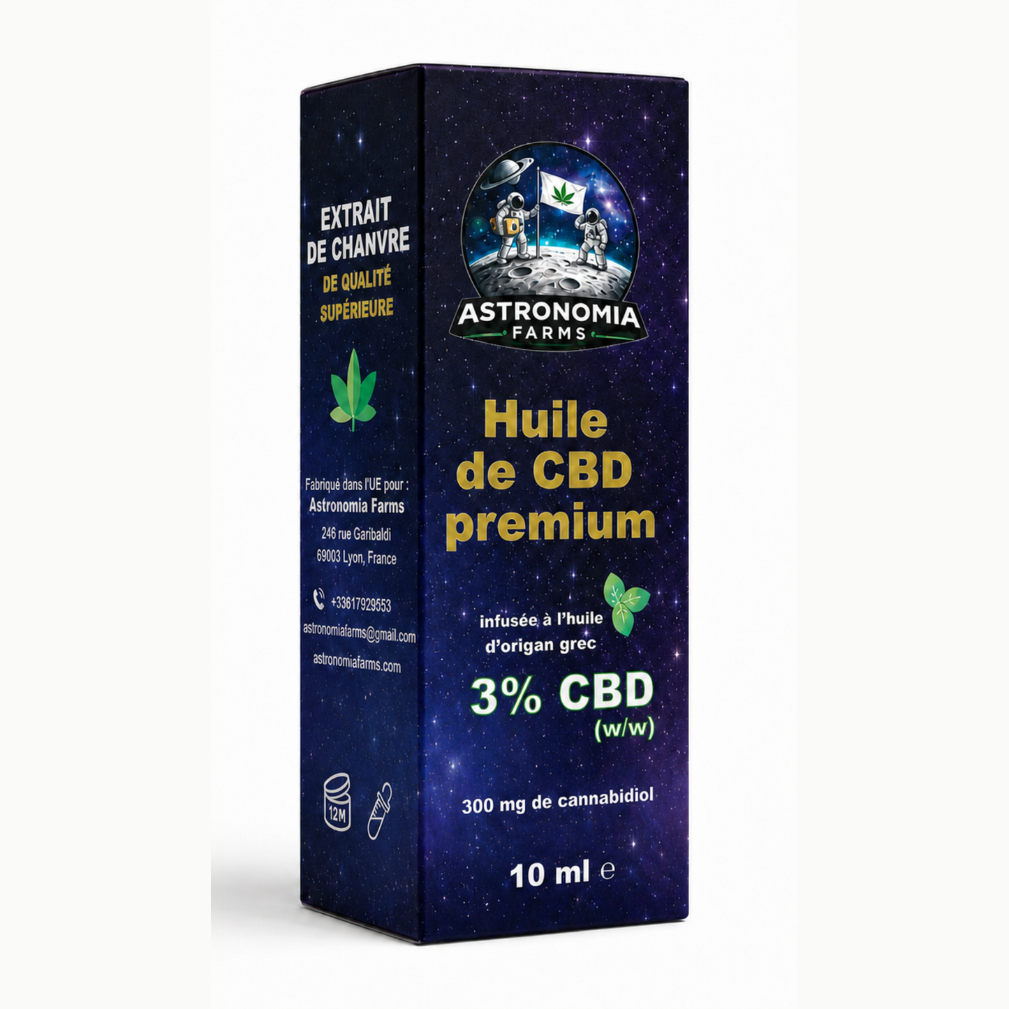Huile de cannabis Astronomia Farms Full Spectrum - 3% de CBD avec pipérine, série Gaia, 10 ml